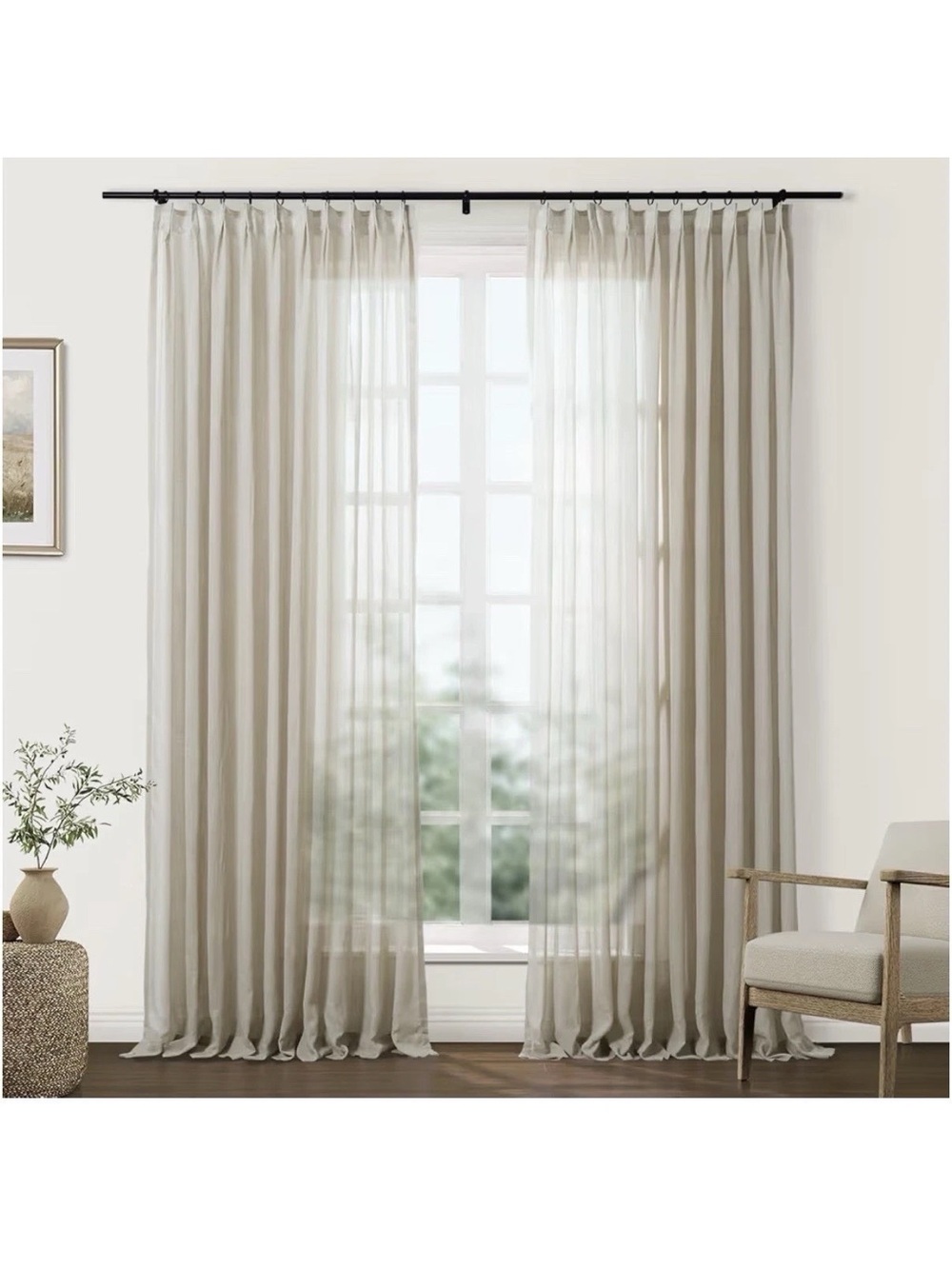 Sheer  Faux Linen Curtains by TwoPages Light Brown 2 panels 72x84